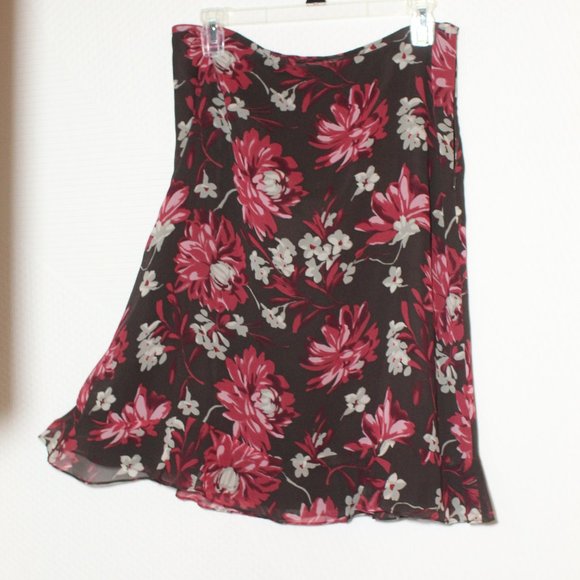 Ann Taylor Size 8 100% Silk Floral Lined Skirt - Picture 1 of 2